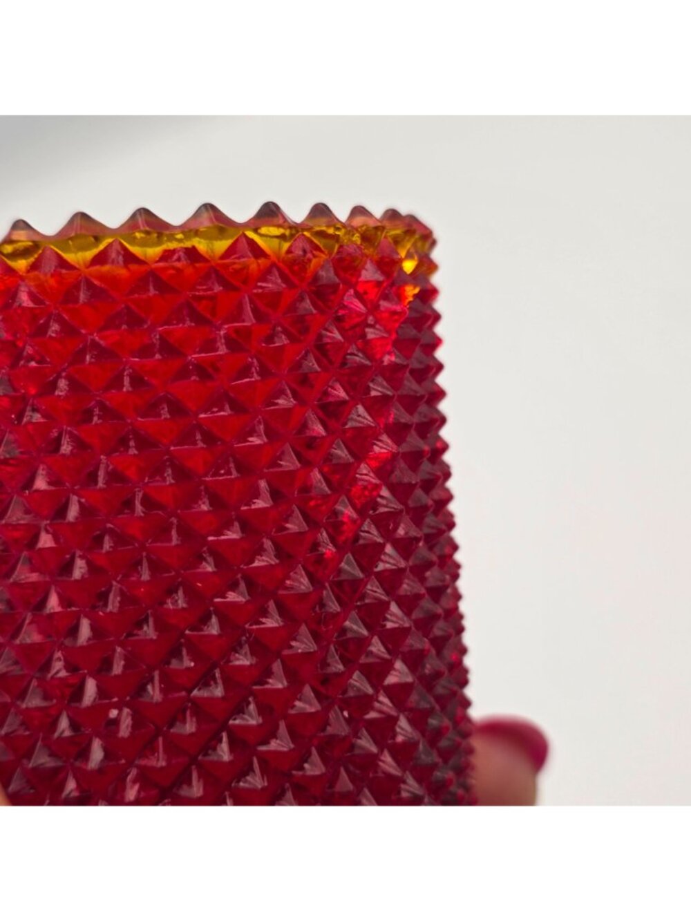 Faroy Red Diamond Point Glass Votive Candle Holder USA Made 2.75" - Picture 7 of 10